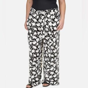 Michael Kors Women's Plus Size Floral Belted Pants, Black/White, 20W